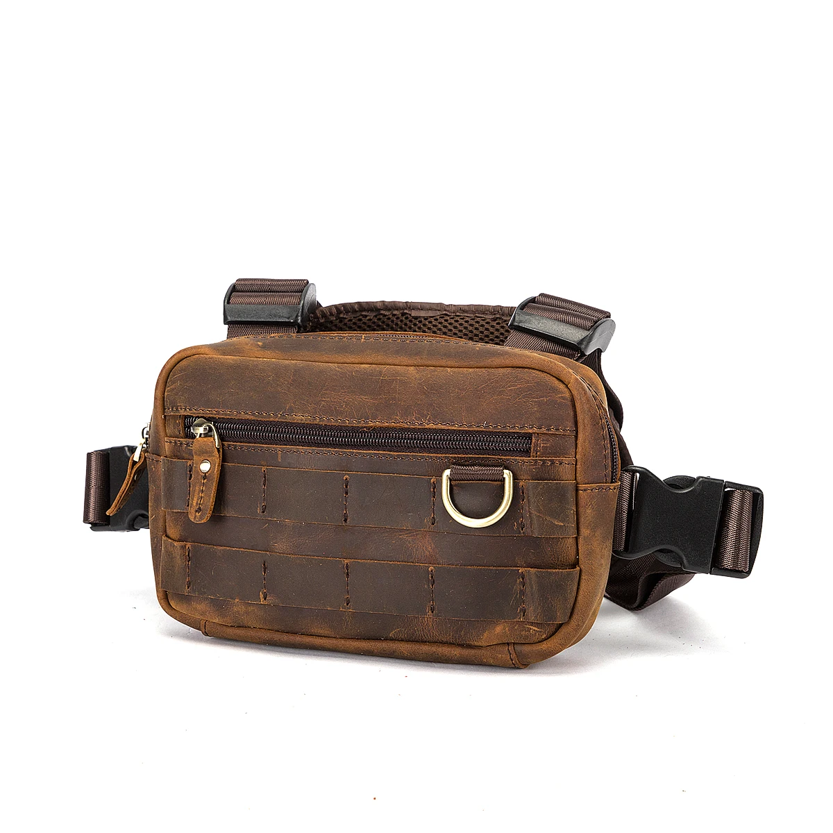 Bolso de pecho Vintage de cuero genuino para hombre, bolsa de aparejo de pecho de dos correas, estilo de moda, paquete de utilidad rectangular,