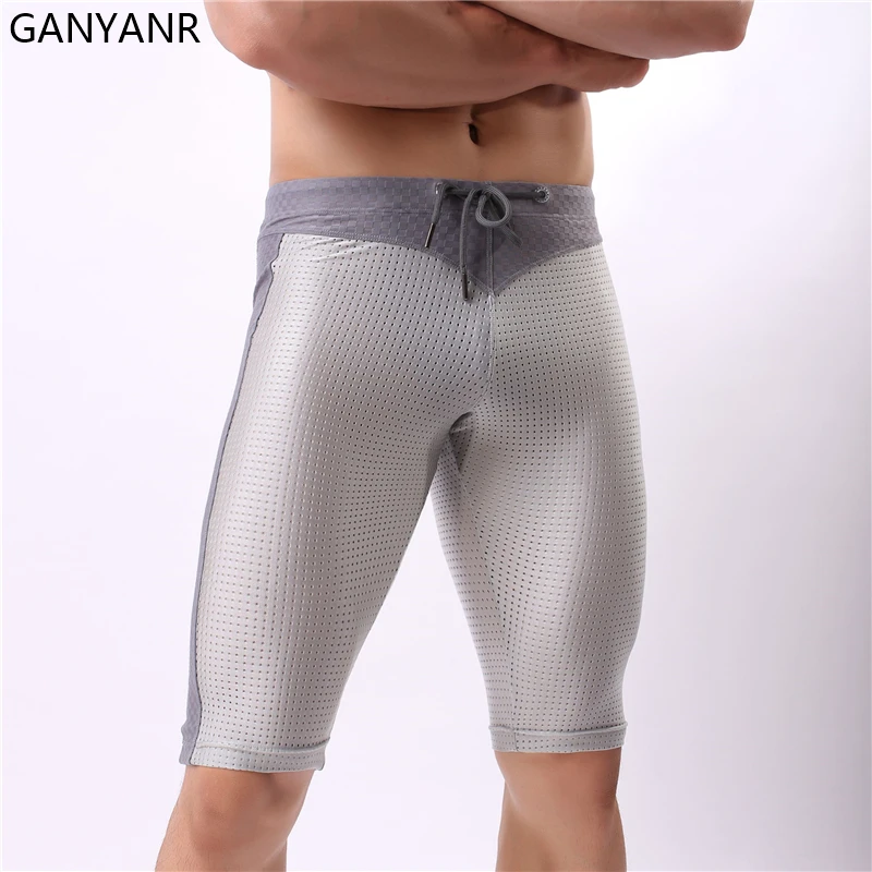 GANYANR Men Running Tights Compression Shorts Leggings Sportswear Gym Fitness Sport Basketball Yoga Training Athletic Jogging