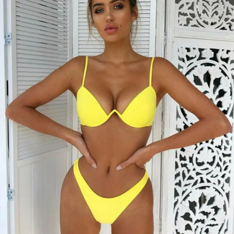 Drop Shipping Sexy Push Up Unpadded Brazilian Bikini Set Women 4 Colors Bandage Bikini Set Swimsuit Triangle Swimwear Bathing