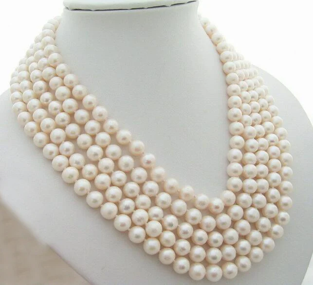 5 Layers 9mm white real pearl necklace natural freshwater pearl Jewelry 35cm 43cm 17inch 14inch