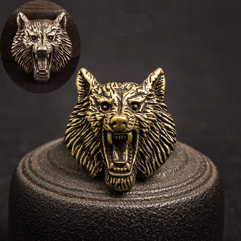 Pure Brass Wolf Head Decorative Buckle Retro Fashion Wallet Rivet Button DIY Leather Bag Backpack Belt Screw Buckles Accessories