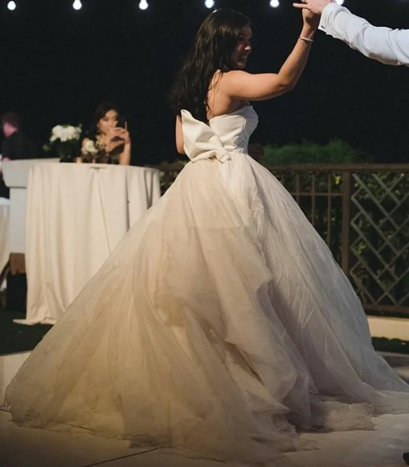 Vestidos De novia De estilo campestre con pliegues De tul, vestidos De novia De boda con lazo largo personalizados