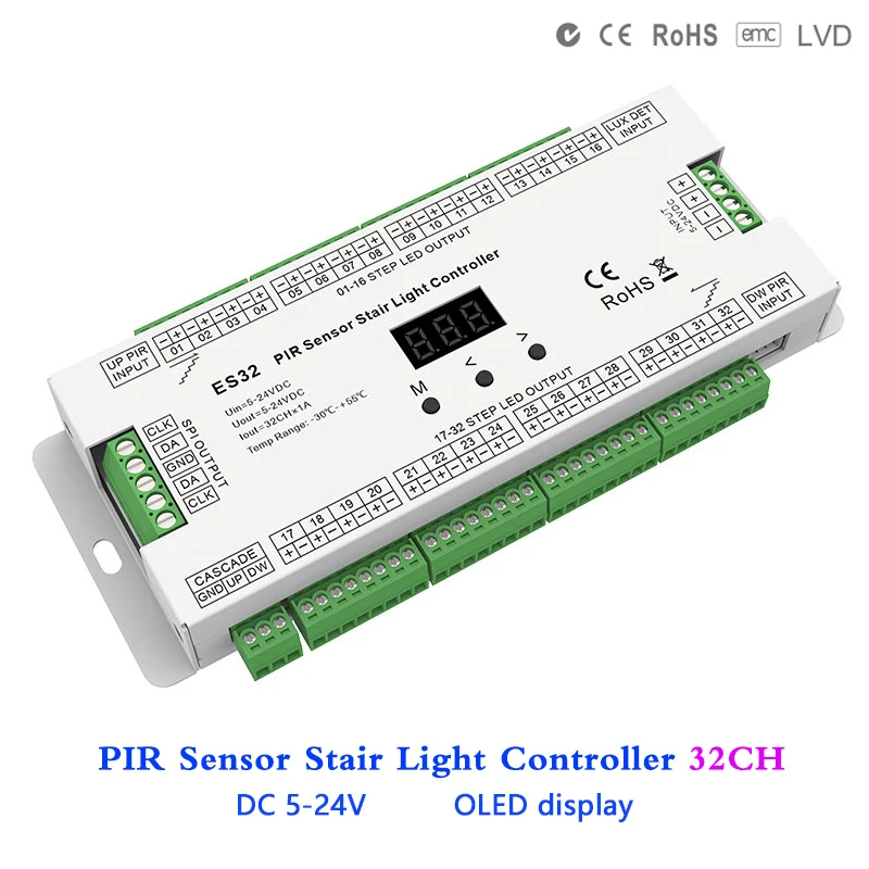 Imagem -03 - Sensor Pir Multifuncional para Escada 32ch Controle de Luz Led com Detecção de Dia para 5v 12v 24v Ws2811 Ws2812 2801 5050