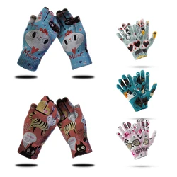 Guantes de punto con estampado de gato para hombre y mujer, manoplas con dibujos de animales, deportes, ocio, montar, conectar los dedos, novedad