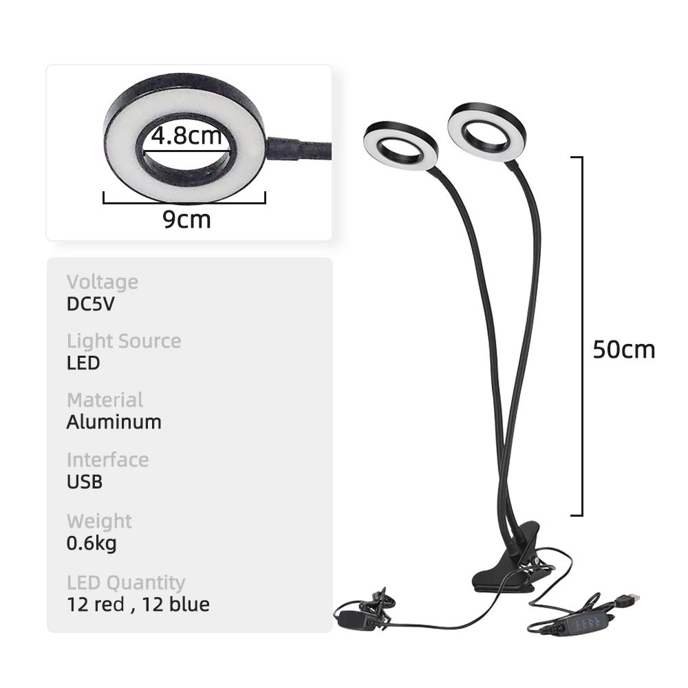 Dc5v led lâmpada de crescimento da planta stepless pode ser escurecido usb led crescer luz espectro completo flexível pólo grampos phyto crescente luz hidropônica