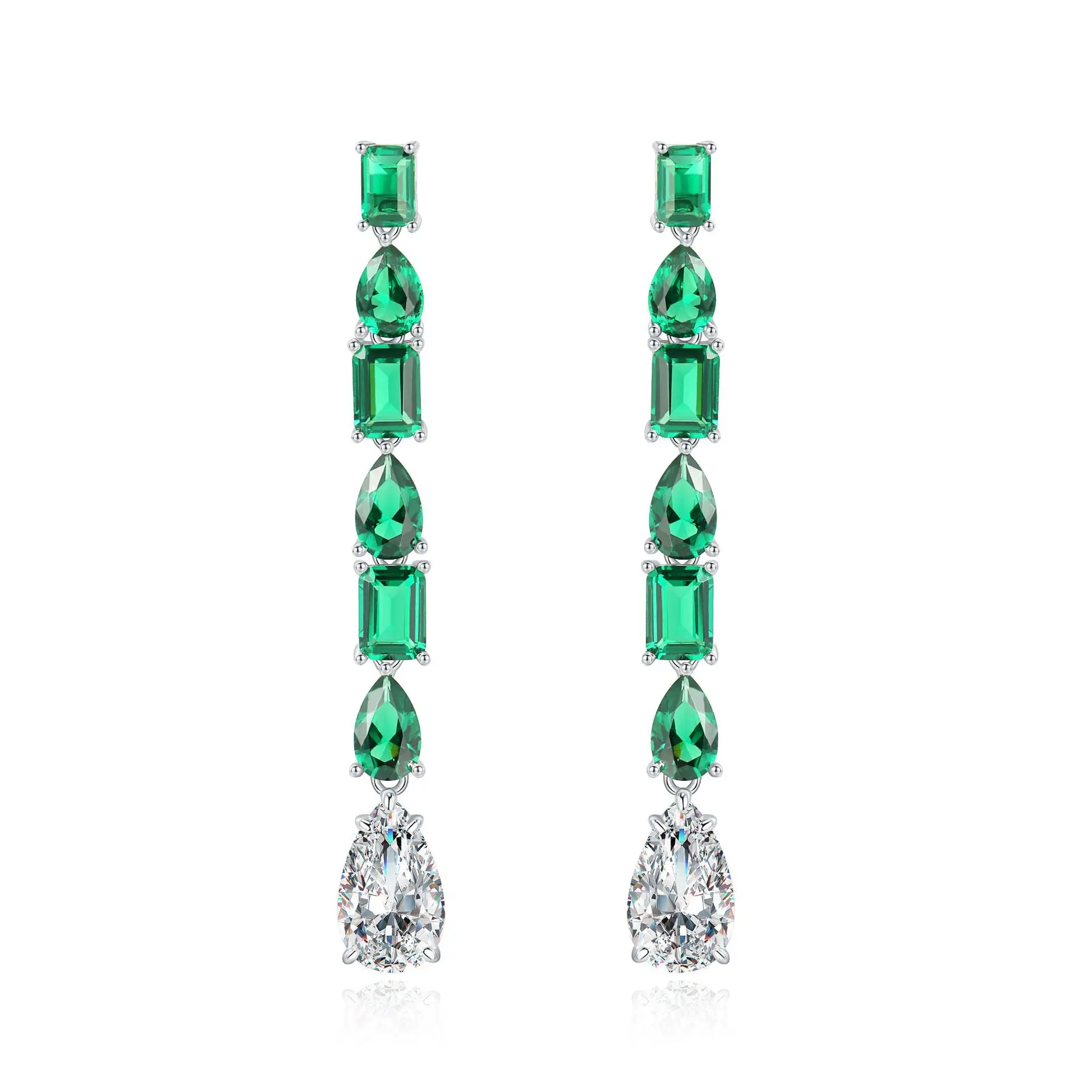 Original 925 sterling silver 3ct Diamond Emerald Dangle Earring Jewelry Gemstones Party Wedding Drop Earrings for Women Bridal image 5