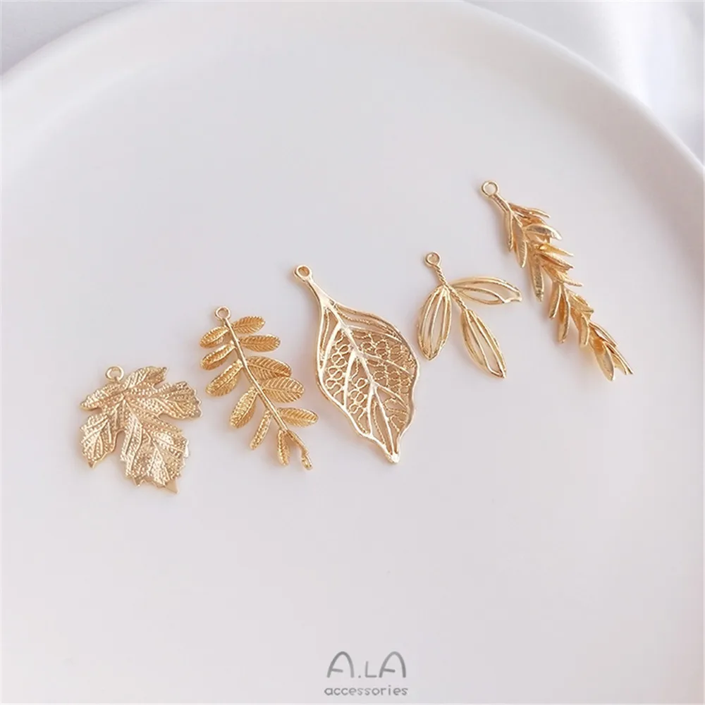 Preserve color 14K gold maple leaf leaf Willow pendant pendant DIY handmade earrings tassel earrings hairpin pendant