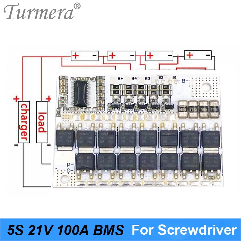 Turmera 5S 18V 21V 100A BMS لوحة بطارية ليثيوم مع متوازن لمفك البراغي 21V 18V Shurik وحزمة بطارية المكنسة الكهربائية