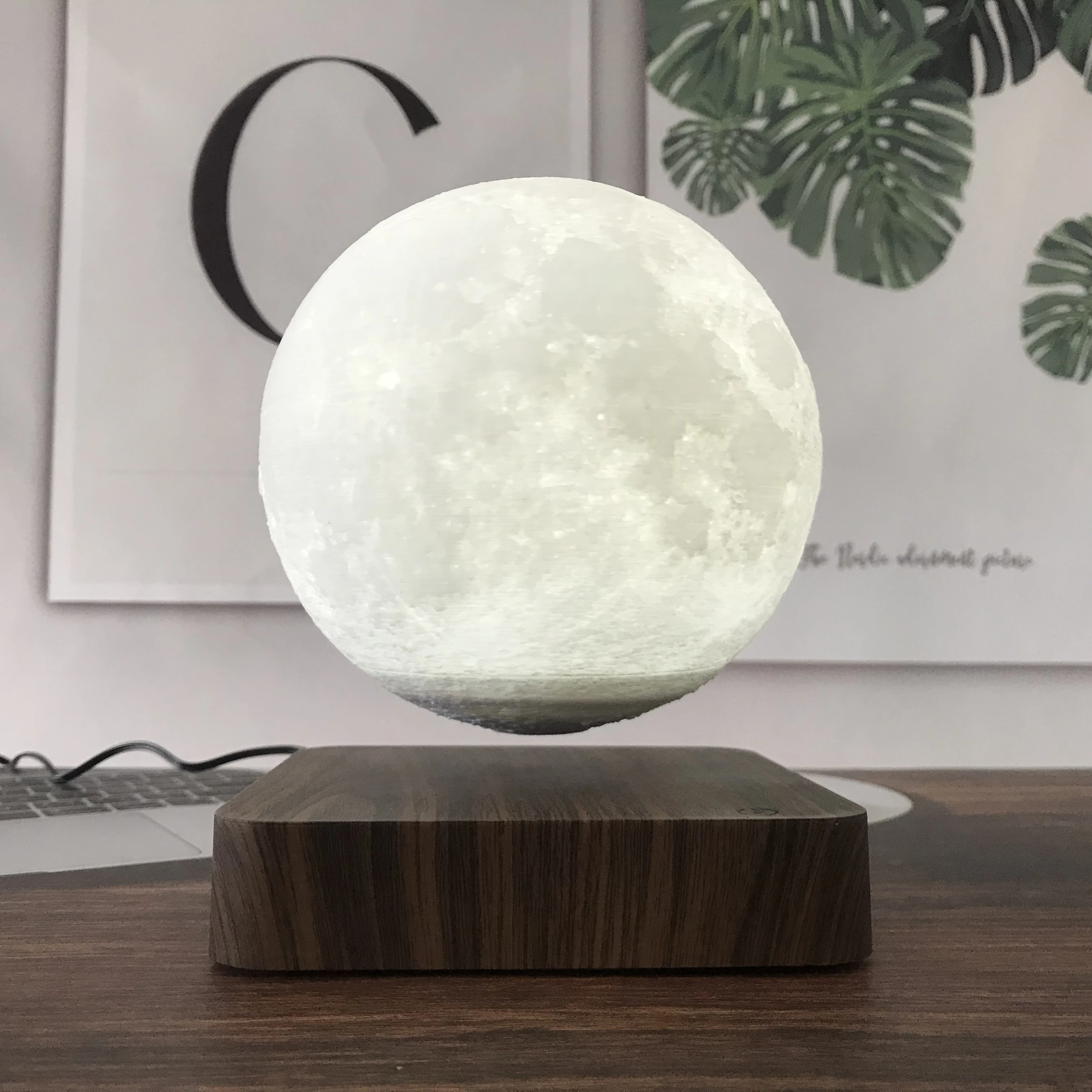 HCNT Levitating Moon Lamp Magnetic Levitation Rotating Floating 6-Inch Luna Night Light Christmas Gift Home Office Decor Gadgets