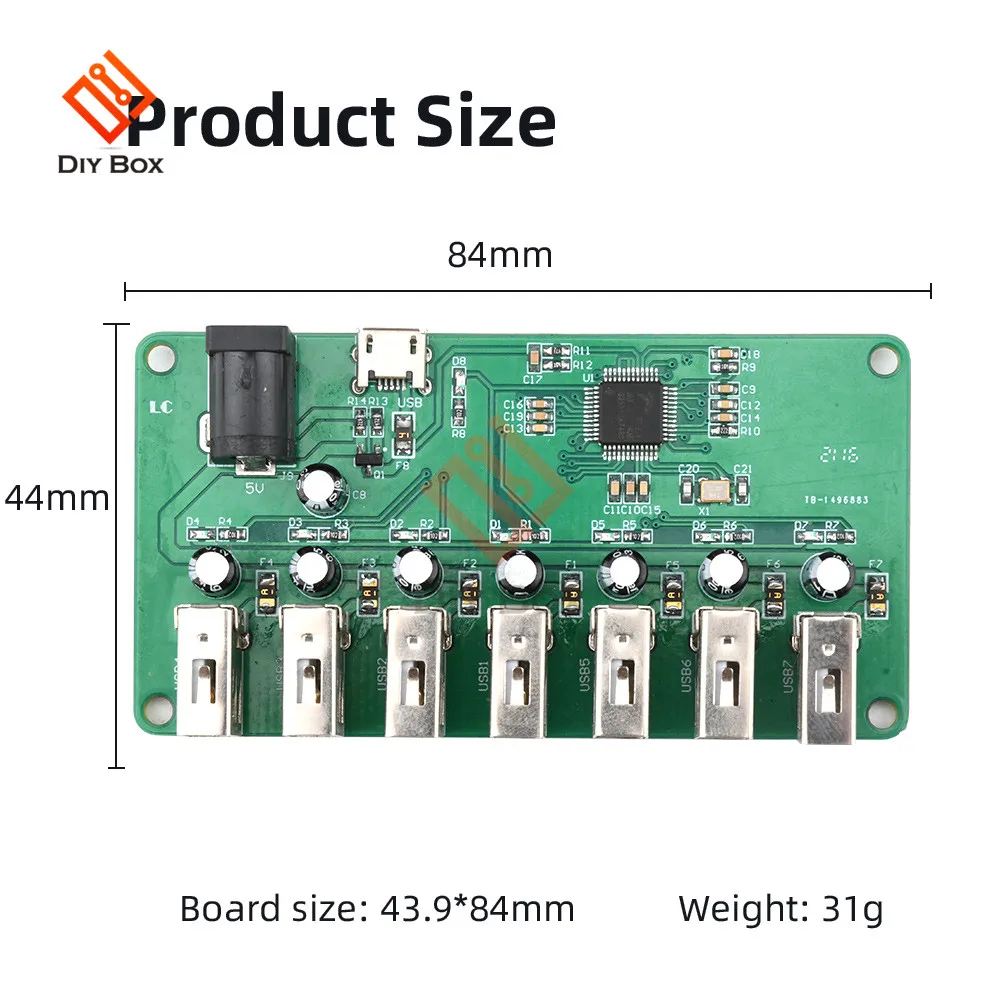 USB HUB Splitter 1 to 7 Port USB Hub Seven Port USB Splitter Module with Power Supply USB 2.0 Expansion