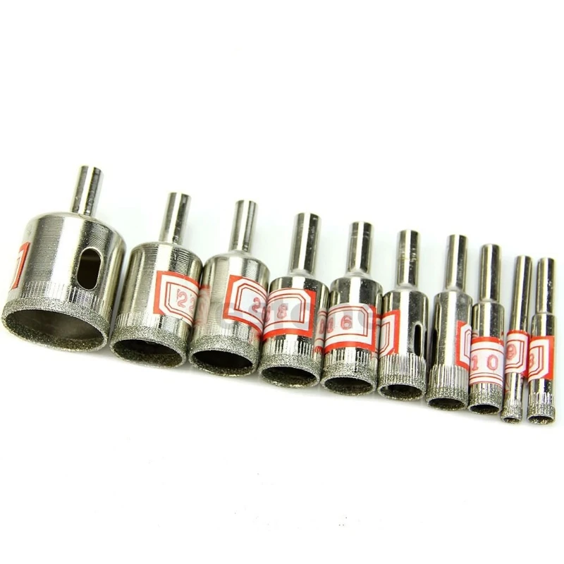 10Pcs Diamond Coated Hole Drill Bit Set Tools For Glass Tiles Marble 4XFD