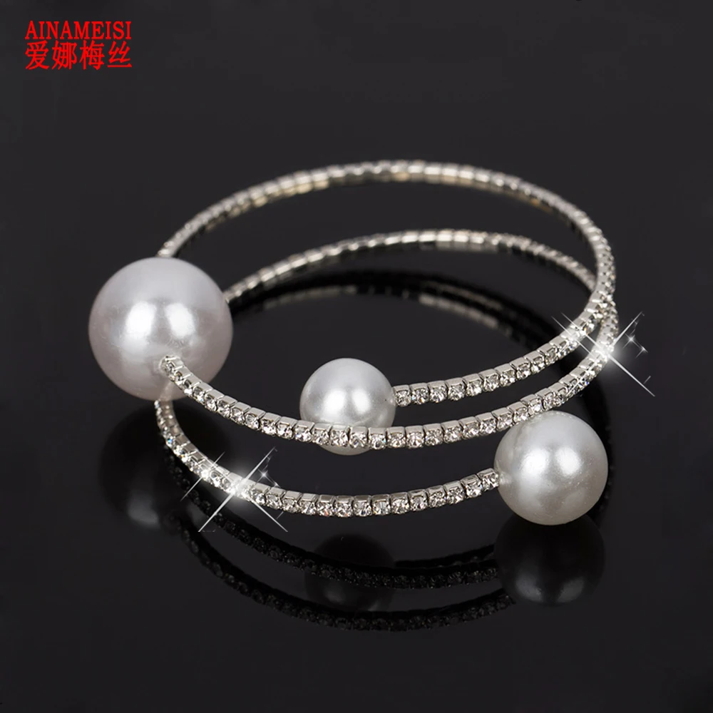 AINAMEISI Fashion Pearl Beads Crystal Bracelet Bridal Jewelry Wedding Prom Bracelets & Bangles for Women Accessories