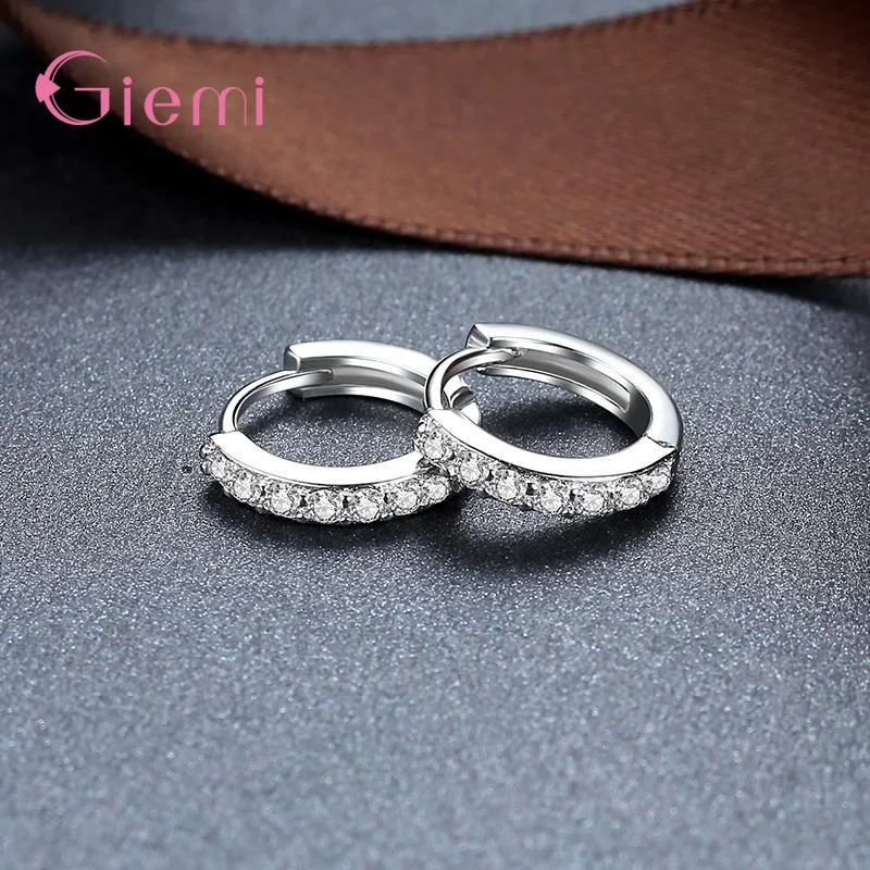 New Exquisite Small Round Ear Hoops 925 Silver Needle Women Girls Romantic & Simple CZ Earrings For Wedding Party