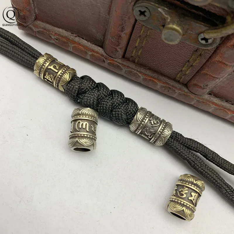 Cuerda de paraguas tejida de latón sánscrito, colgante de seis caracteres, Mantra, cuchillo, cuentas, joyería DIY, llavero, accesorios colgantes