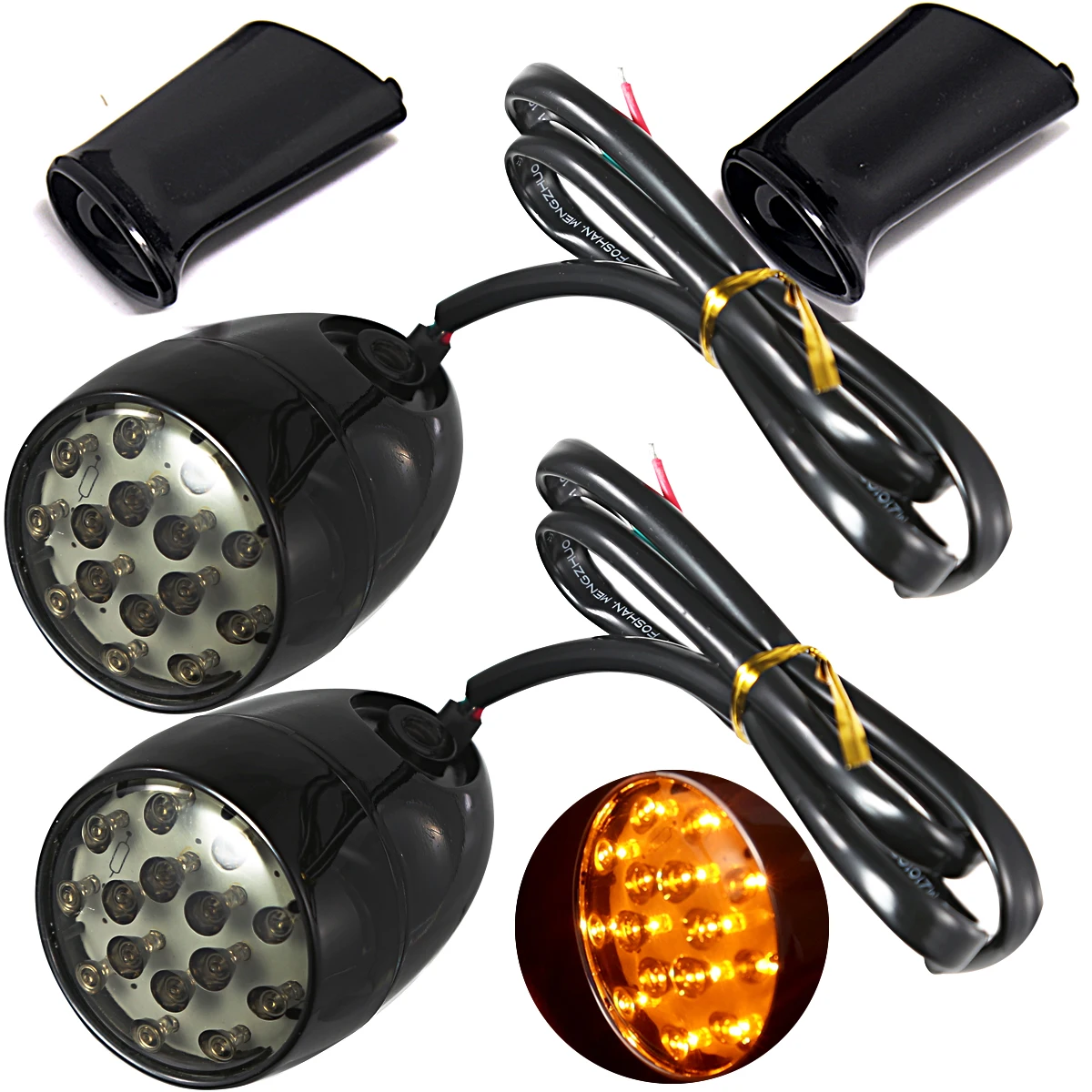 Rear Gloss Black Turn Signals Indicators LED Lights With Long Brackets For Harley Sportster 883 1200 Dyna Softail Fatboy