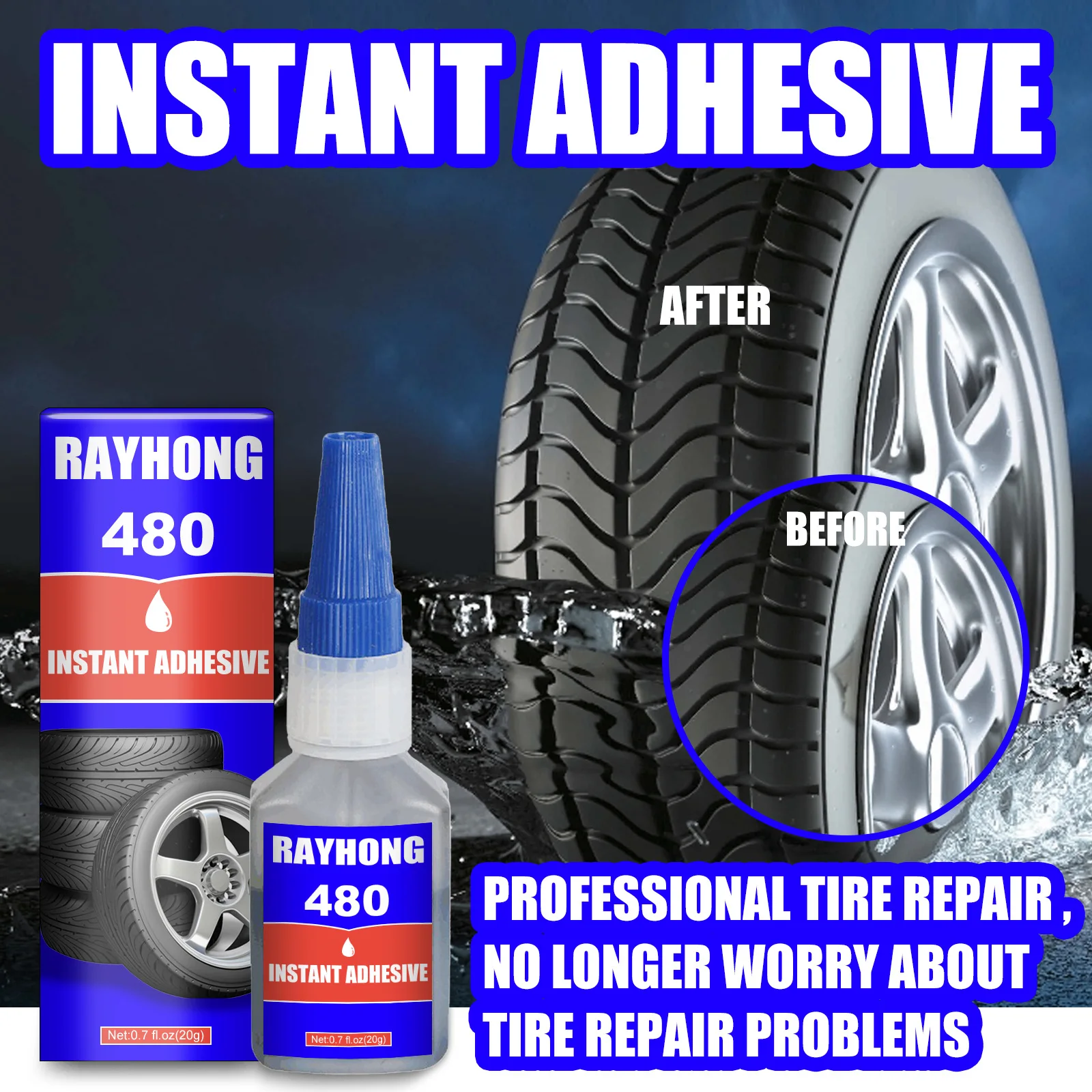 2021 Tire Repair Glue Multifunctional Waterproof Strong Instant Adhesives for Glass Rubber Metal Easy Operation