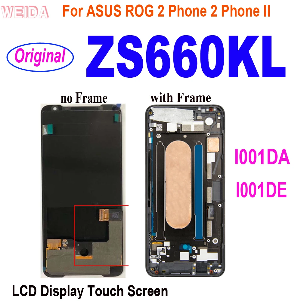 

6.59" Original LCD For ASUS_I001DE ROG 2 Phone 2 Phone II ZS660KL LCD Display Touch Screen Assembly Frame For ASUS ZS660KL LCD