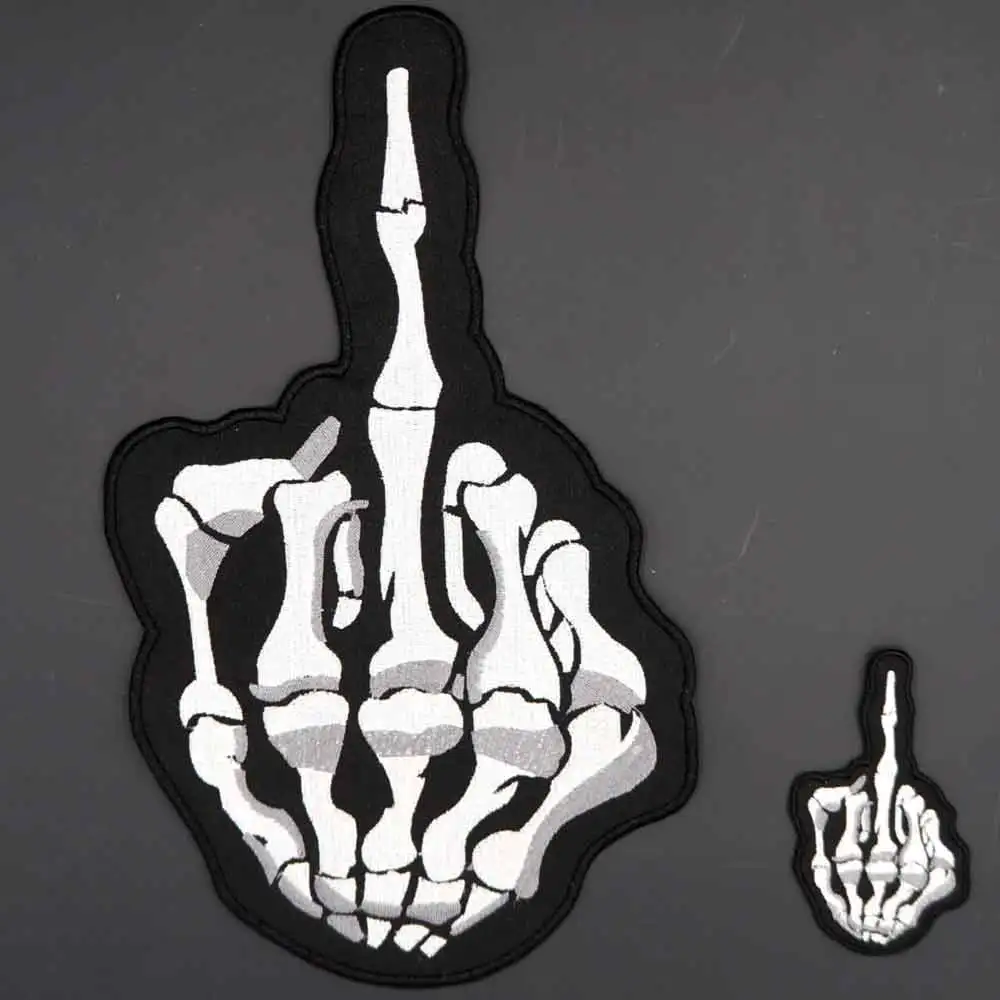 Skull Middle Finger Embroidered Patches For Clothing Fashion Punk Rocker Decoration Design