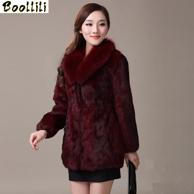 

Fur Boollili Real Coat Female Jacket With Fox Fur Collar Natural Rex Rabbit Fur Jackets For Women Winter Coats Plus Size