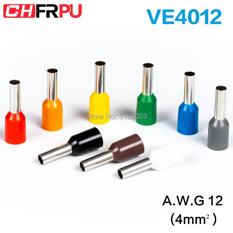 100pcs E4012 Insulated Ferrules Terminal Block Cord End Wire Connector Electrical Crimp Terminator Wire For 4mm2, 12 AWG