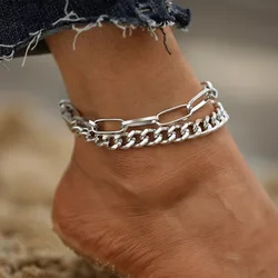 Silver Color Stainless Steel Beach Anklet For Women Accessories Summer Men Ankle Bracelet On Leg Chain Foot Jewelry Part Gift