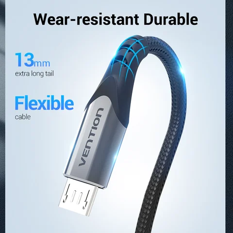 Vention Micro USB кабель 3A, нейлоновый, быстрое зарядное устройство для Android — фото модели