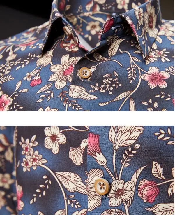 Mens Floral Shirts Vintage Printed Camisa Social Longs Sleeve Shirt 2025 Fashion Men Dress Camisa Social Masculina Streetwear