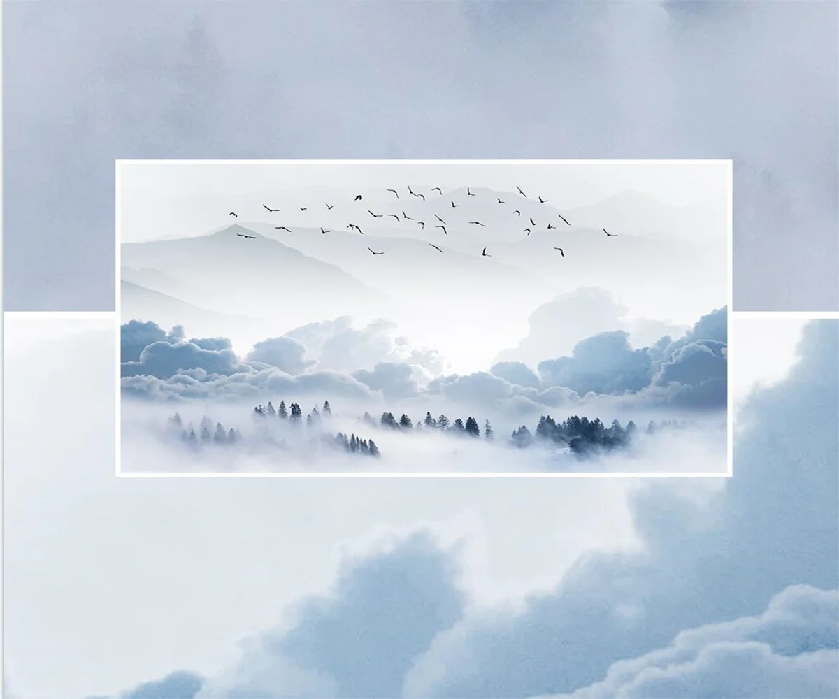 Custom size Wallpaper misty forest remote mountain bird decoration painting living room bedroom self-adhesive Mural 3d wallpaper