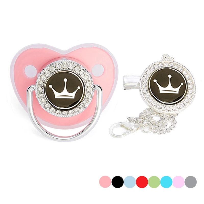 

2023 Girls Baby Pacifier Crown Pacifier Clips Newborn Bling BPA Free Silicone Pacifier Holder Baby Shower Gifts Teether Dummy