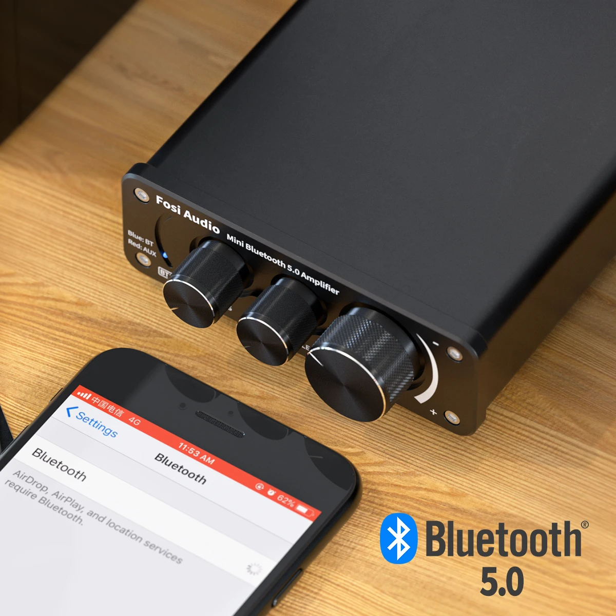 Fosi Audio BT10A Mini-Bluetooth-Verstärker, 2-Kanal-Verstärker für Heimlautsprecher, Höhen- und Bässe, HiFi-Stereo-Sound-Verstärker, 50 W x 2 – Detail 7