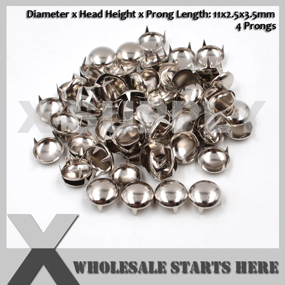 11mm Round Dome Silver Nickel Prong Studs With 4 Prongs for Leather Craft/Bag/Shoe/Clothing