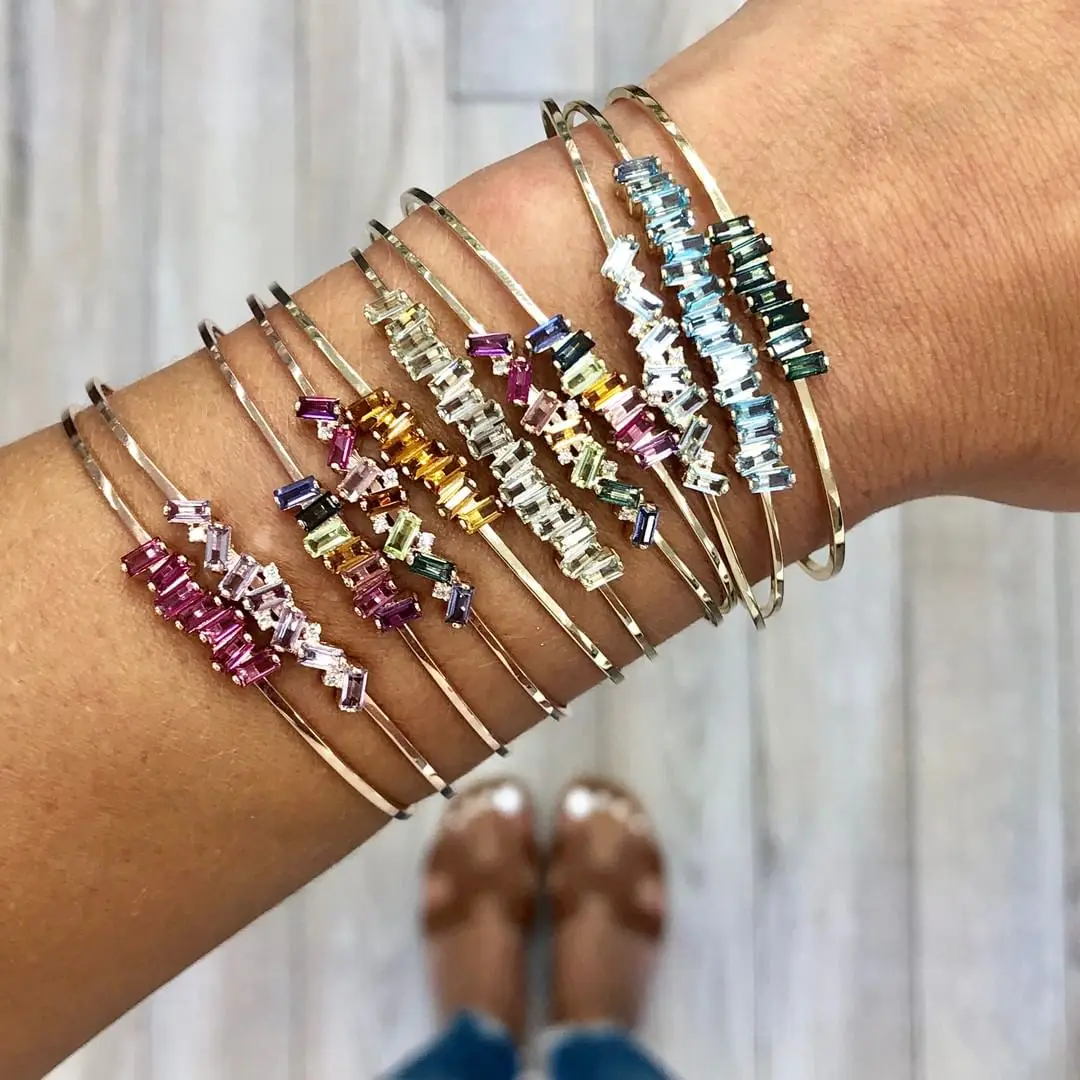 open adjusted size white rainbow rectangle cz bangle for women gilr fashion jewelry