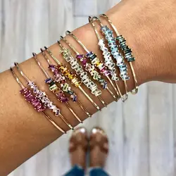 open adjusted size white rainbow rectangle cz bangle for women gilr fashion jewelry