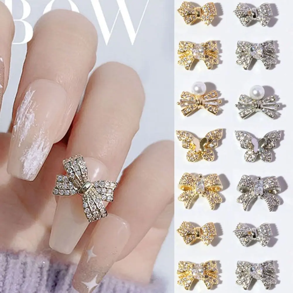 1Pc Nail Diamond Charms Bowknot Butterfly Jewelry DIY Rhinestones Nail Art Supplies Shiny Pearl Crystal Bow Accessories