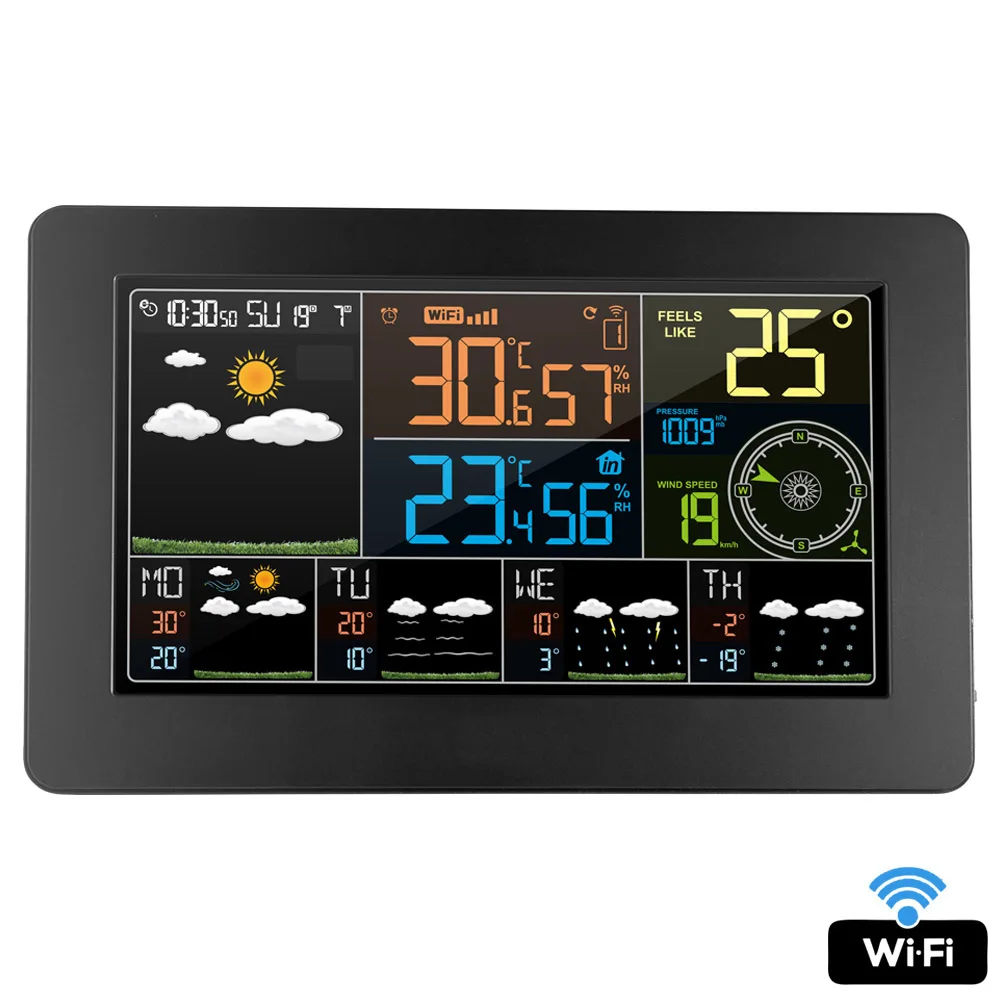 

FanJu Wifi Weather Station Digital Time Calendar Temperature Humidity Wind Direction Wind Speed Weather Forecast Wall Clock