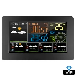 FanJu Wifi Weather Station Digital Time Calendar Temperature Humidity Wind Direction Wind Speed Weather Forecast Wall Clock