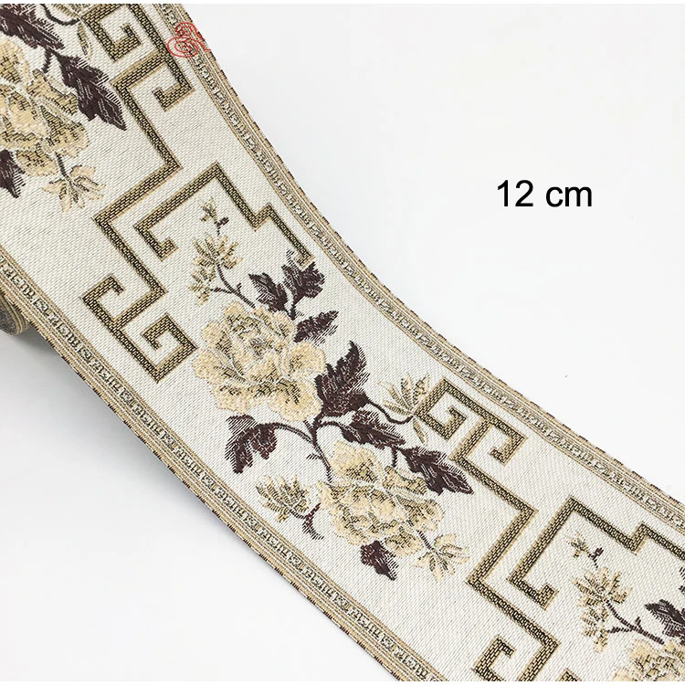 1M Embroidered Lace Trim Jacquard Ribbon for Garment Accessories DIY Craft Making Flower Sewing Chinese Style Wide 12CM