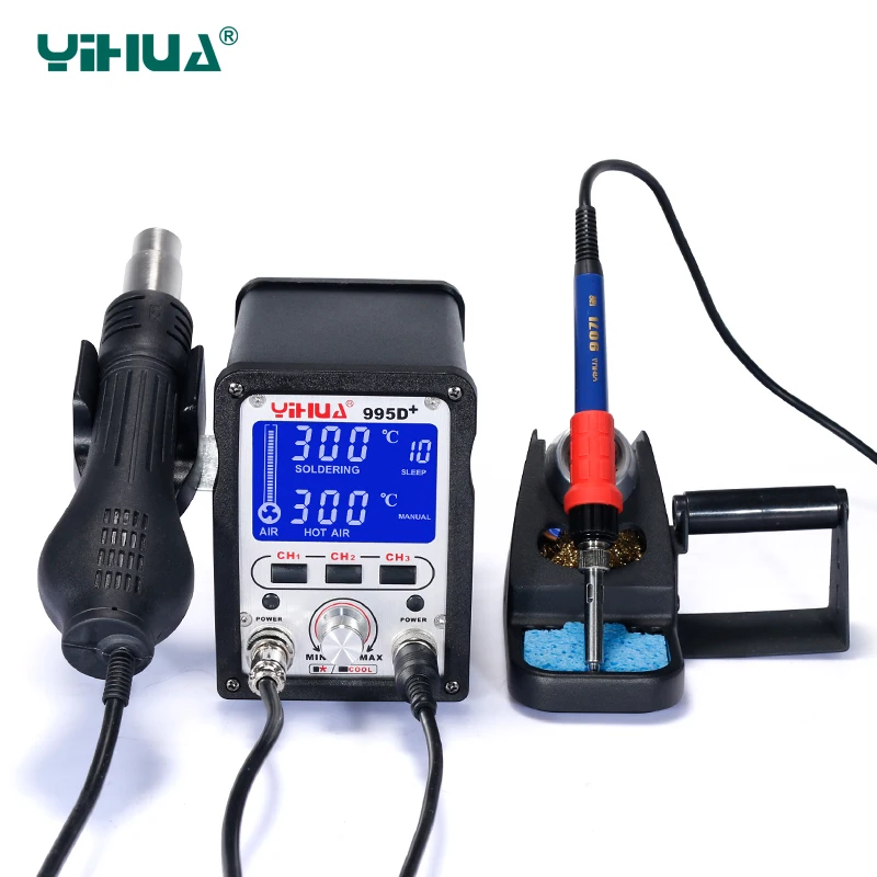 Large LCD display YIHUA 995D+ Iron Soldering Station With Air Gun Soldering Station For Solder