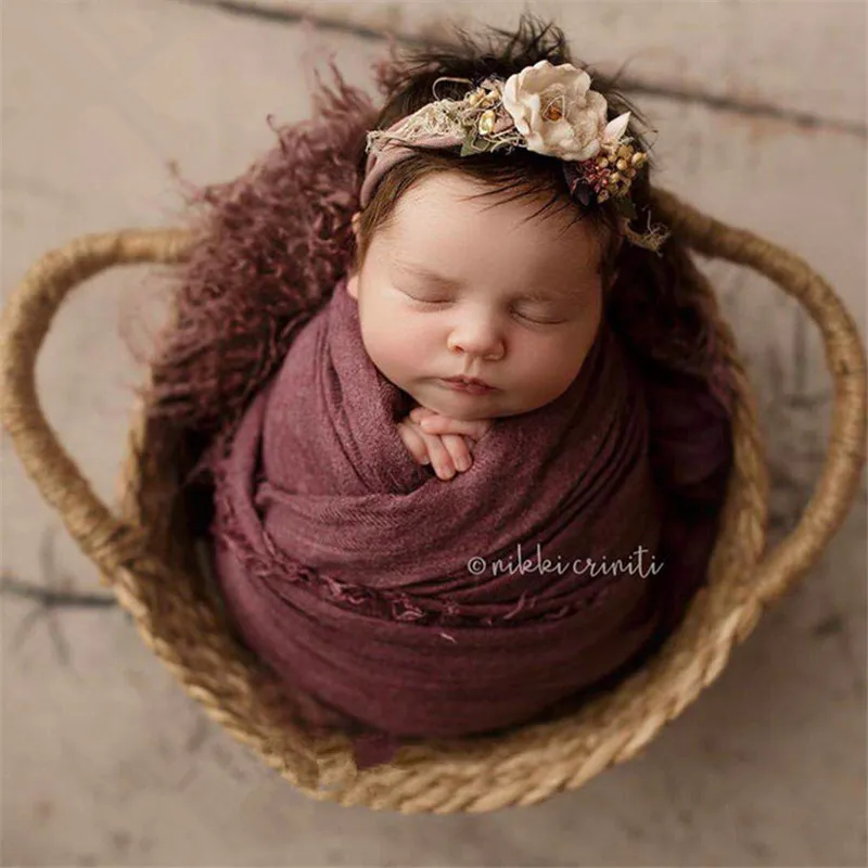 Newborn Props for Photography Natural Linen Weaving Double Barrel Bed Fotografia Infantil Baby Posing Sofa Handwoven Basket Boy