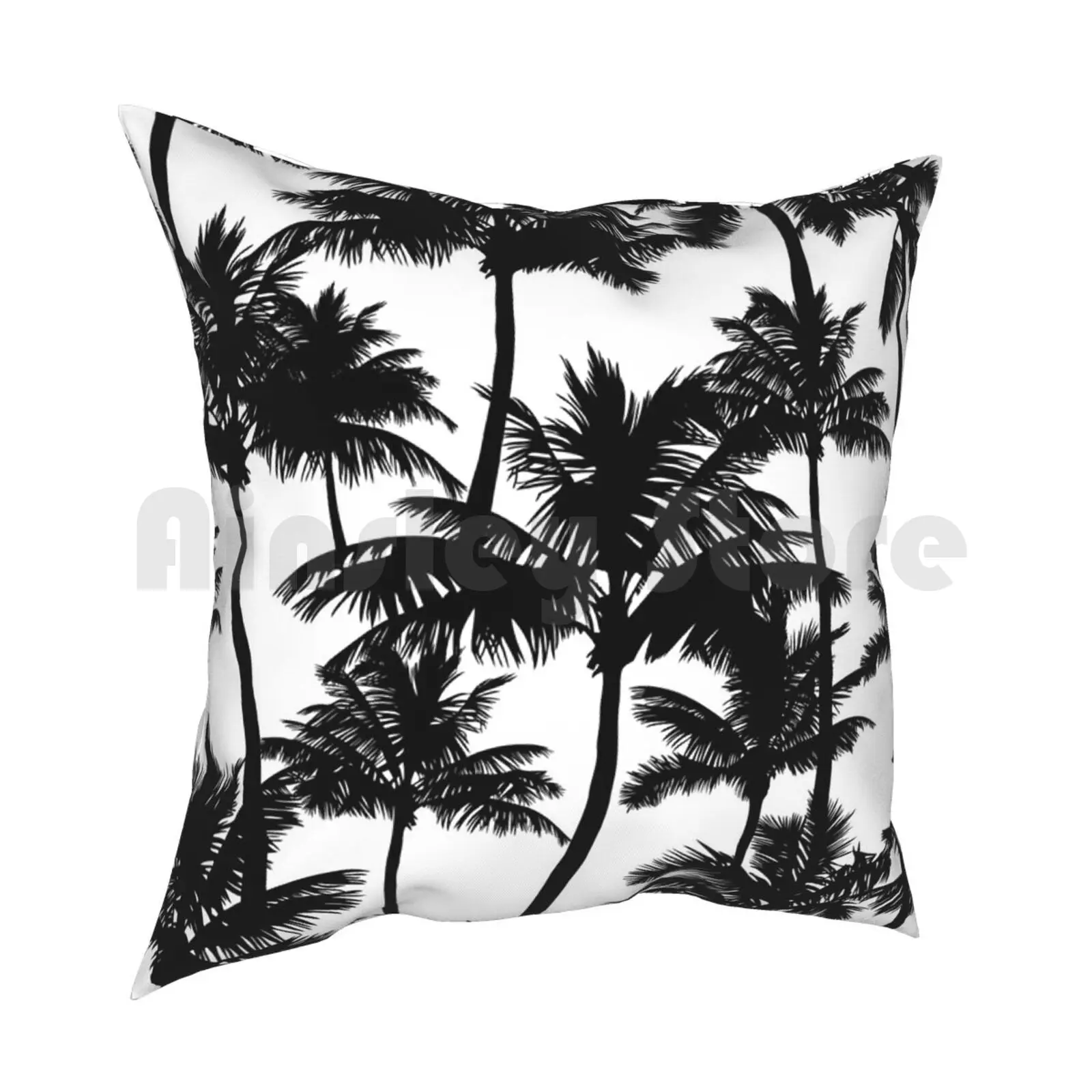 Black Palm Trees On White Background. Pillow Case Printed Home Soft Throw Pillow Pattern Tropical Climate White