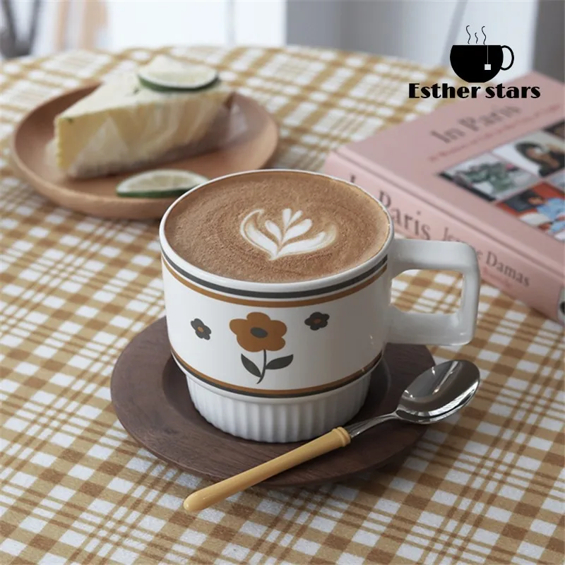 

Nordic Classical Ceramic Mugs Household Coffee Cup Couple Breakfast Cup For Tea Milk Oatmeal Handle Drinkware Creative Gifts