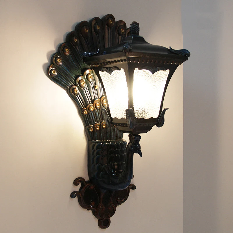 New Mediterranean style peacock wall light Outdoor waterproof personality wall lamp Villa door bracket light