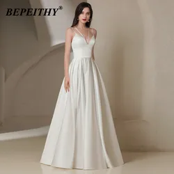 BEPEITHY Customized Sexy Backless Prom Dress 2023 V Neck Sleeveless Floor Length Dresses For Women Party Wedding Evening Gown