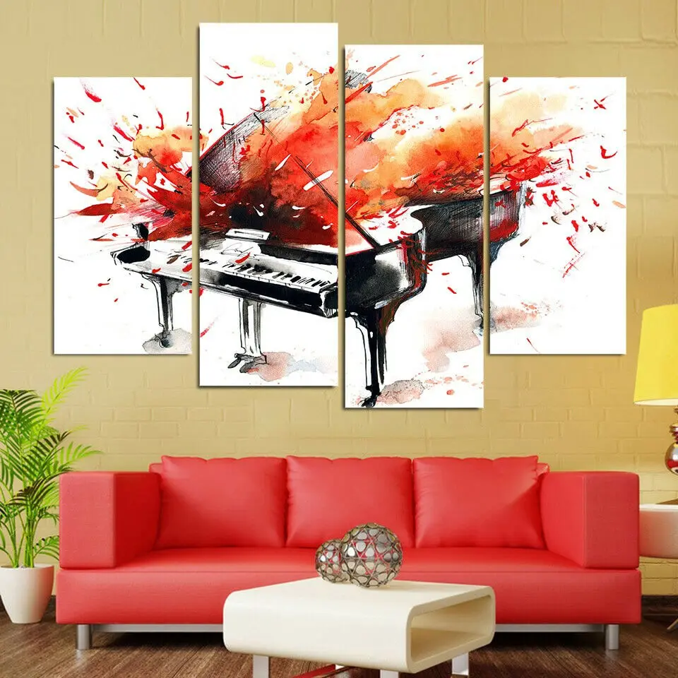 

No Framed 4 Pcs Abstract Watercolor Splash Piano Wall Art Canvas Posters Picture Paintings Home Decor for Living Room Decoration