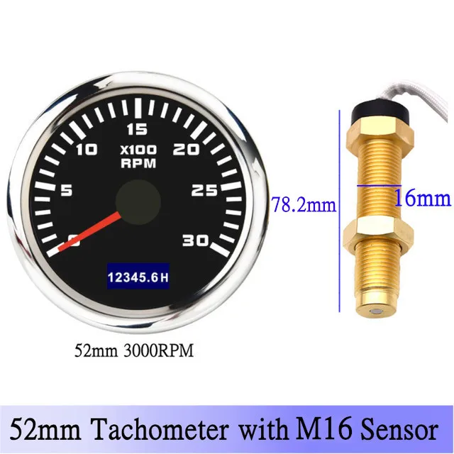 52mm Digital Marine Tachometer Mit Sensor M16 M18 3000-8000RPM Außenbord Zähler Betriebsstundenzähler Tacho Meter Gauge Für auto Boot Yacht