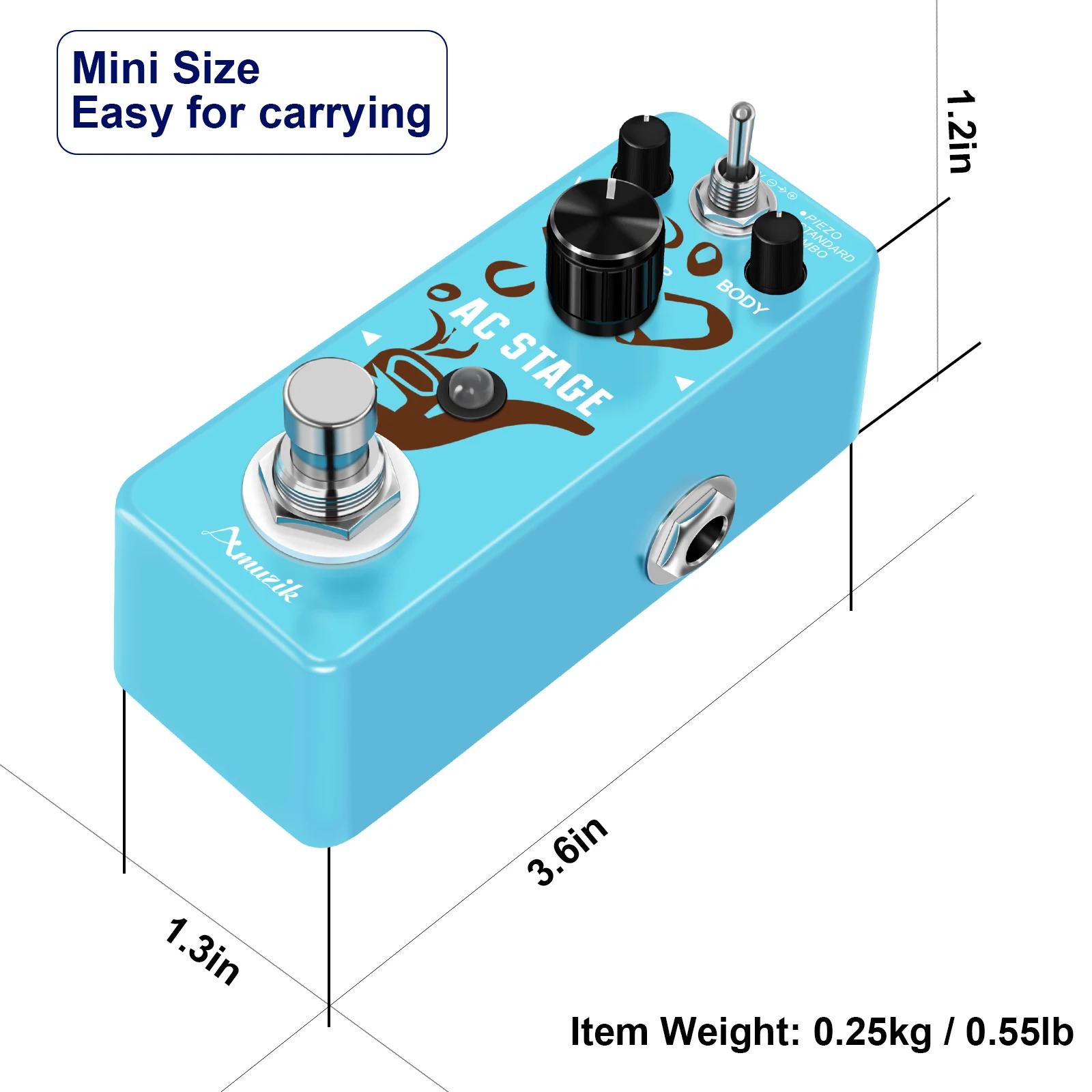 Amuzik-AC Stage Guitar Effect Pedal, Convert Electric Guitar's Signal to Very Realistic Acoustic Sound