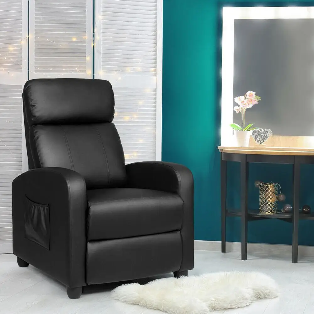 Massage Recliner Single Sofa Chair PU Leather Padded Seat w/ Footrest Black