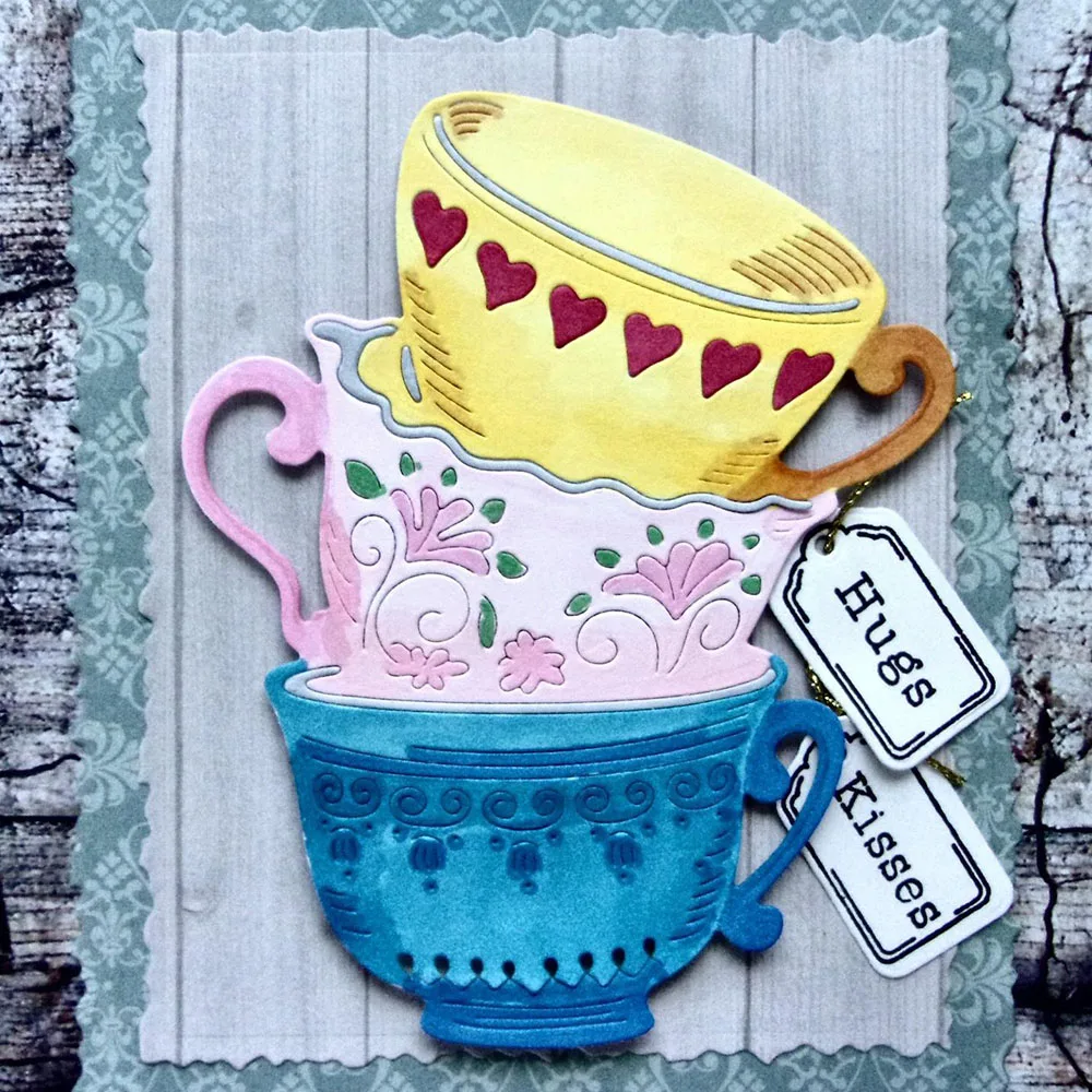 Alinacutle Metal Cutting Die Cut Teacup Coffee Cup Set Scrapbooking Paper Craft Handmade Card Punch Art Knife Cutter