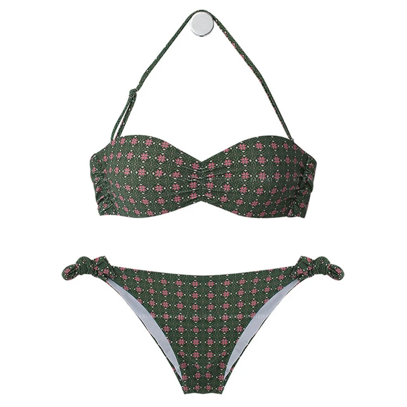 Vintage Swimsuits Woman 2022 New Bikinis Retro Green Swimwear Women Micro Biquini with Underwire Bandeau Bandage Bikini Feminino