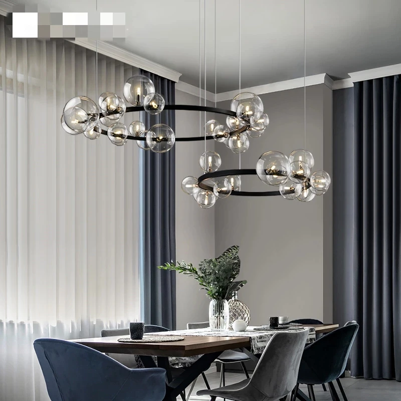 Plafonnier LED à Bulles de Verre Transparent Moderne et Réglable, Luminaire Décoratif de Plafond, Idéal pour un Salon, un Restaurant ou une Chambre